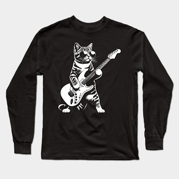 Guitar Cat Novelty Rock Music Band Concert Funny Cat Long Sleeve T-Shirt by KsuAnn